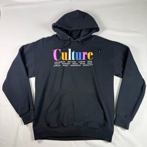 Bowery‎ Supply Co Hoodie Mens Large Black Culture Multicolor Graphic Pullover